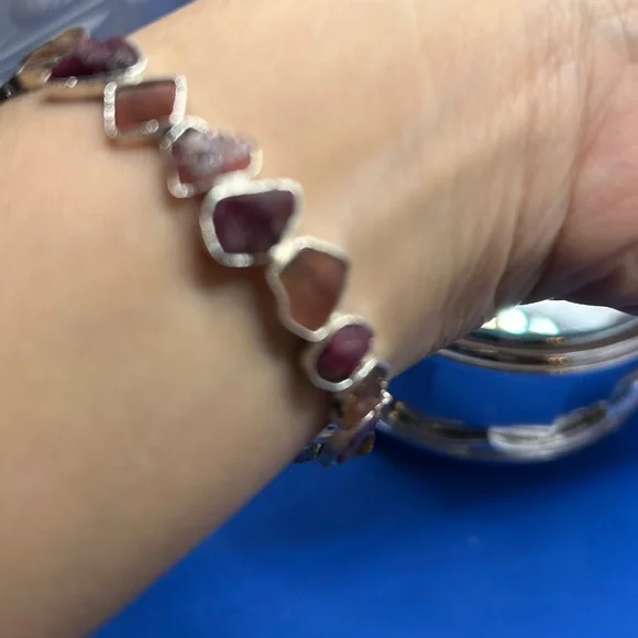 Handmade Natural Tourmaline Rough Gemstone Rose Gold Polished Bangle Bracelet